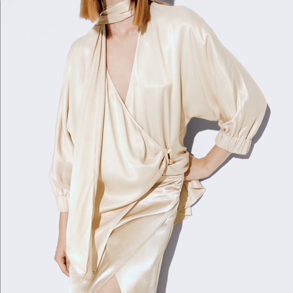 Zara Satin Wrap Top with Necktie